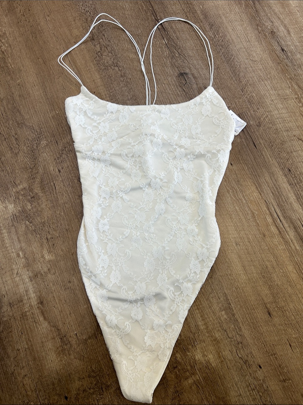 Tiger Mist Ivory Lace Strappy Bodysuit